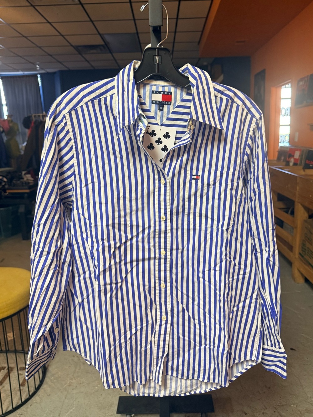 Tommy Hilfiger Blue and White Striped Button-Down Shirt